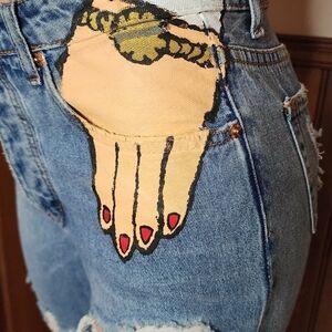 Signature Light Blue Ripped Skinny Jeans Size Small. ARTIST DESIGNED AND PAINTED